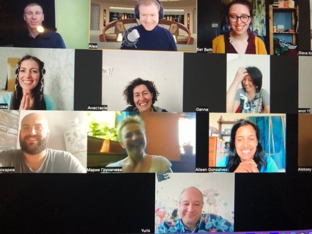 Ukrainian artists rehearse online with Aileen Gonsalves and the team at Butterfly theatre company